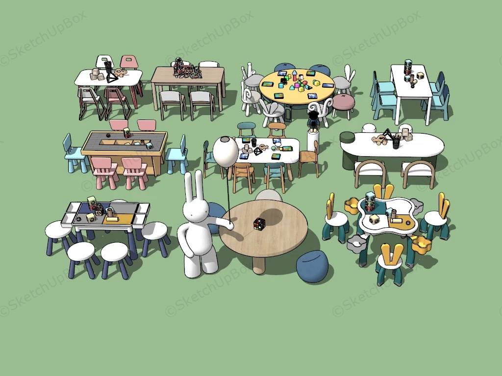 Kids Tables And Chairs Set Collection sketchup model preview - SketchupBox