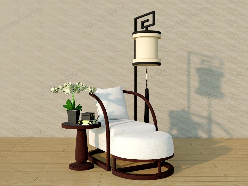 Vintage Wood Armchair And Ottoman sketchup model preview - SketchupBox