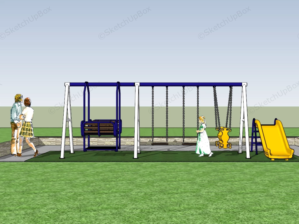 Metal Swing Set With Slide sketchup model preview - SketchupBox