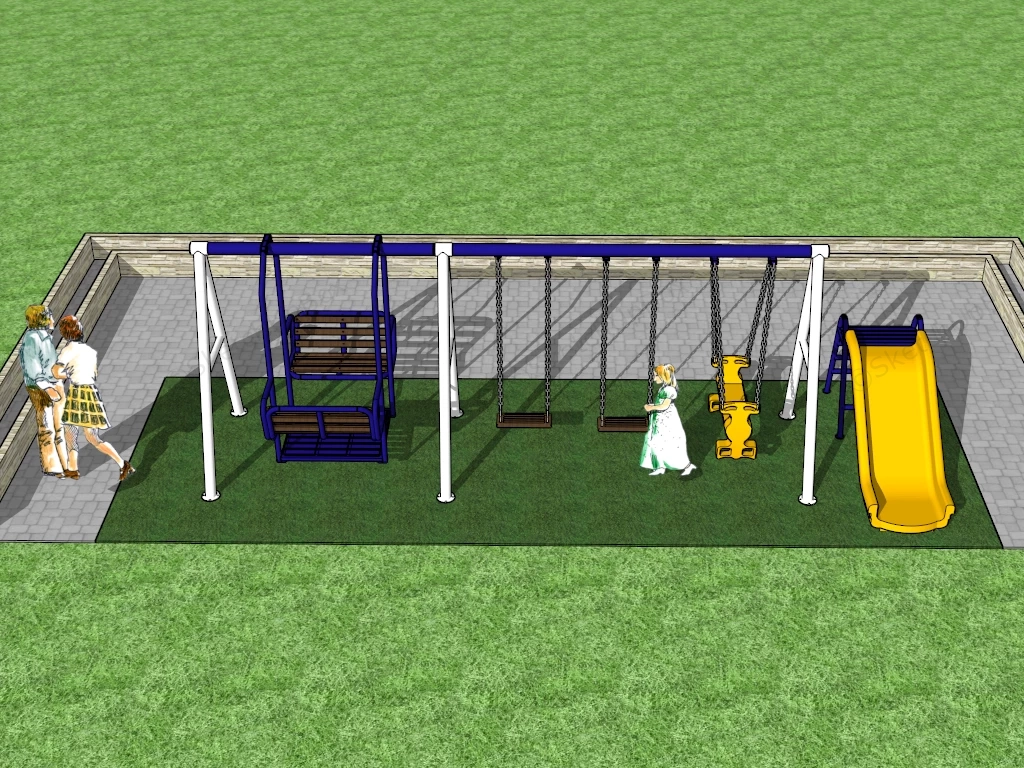 Metal Swing Set With Slide sketchup model preview - SketchupBox