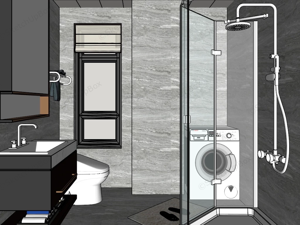 Dark Grey Small Bathroom sketchup model preview - SketchupBox