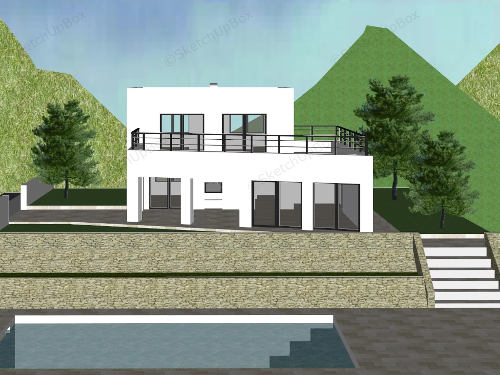 Modern Country Villa With Pool sketchup model preview - SketchupBox