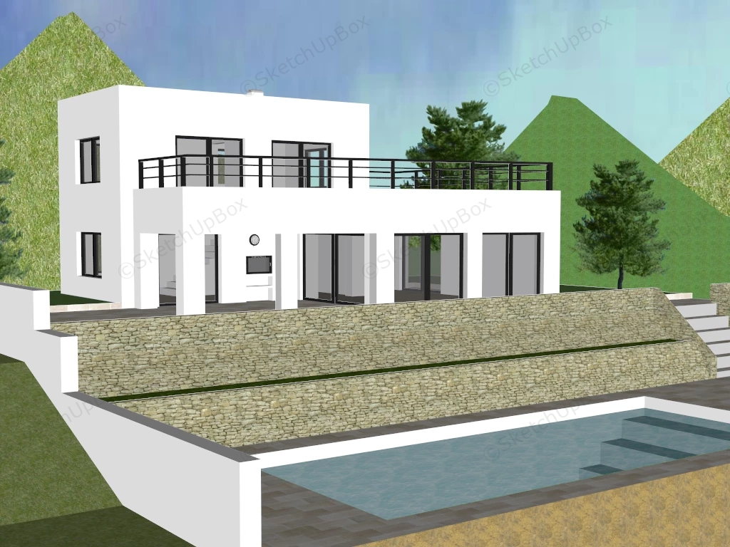 Modern Country Villa With Pool sketchup model preview - SketchupBox