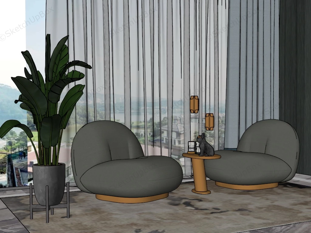 Modern Legless Sofa Chair Set sketchup model preview - SketchupBox