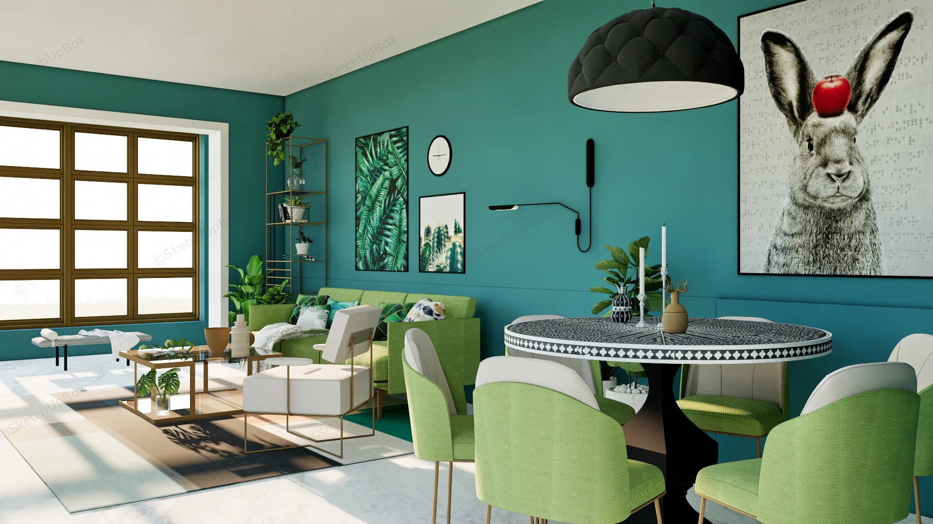 Blue And Green Living Room Dining Room Combo sketchup model preview - SketchupBox