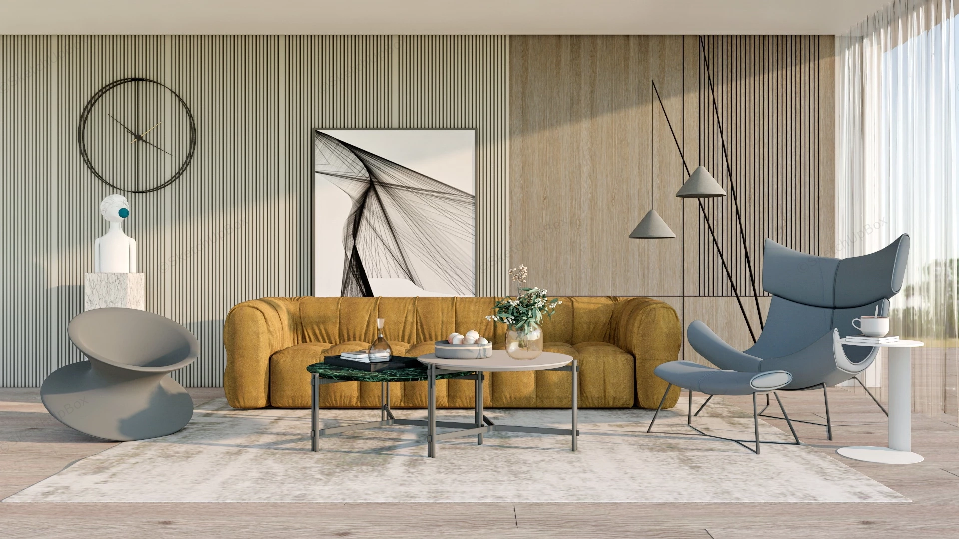 Mid Century Modern Living Room Ideas sketchup model preview - SketchupBox