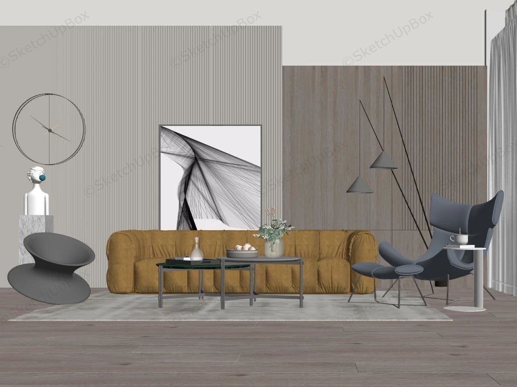 Mid Century Modern Living Room Ideas sketchup model preview - SketchupBox