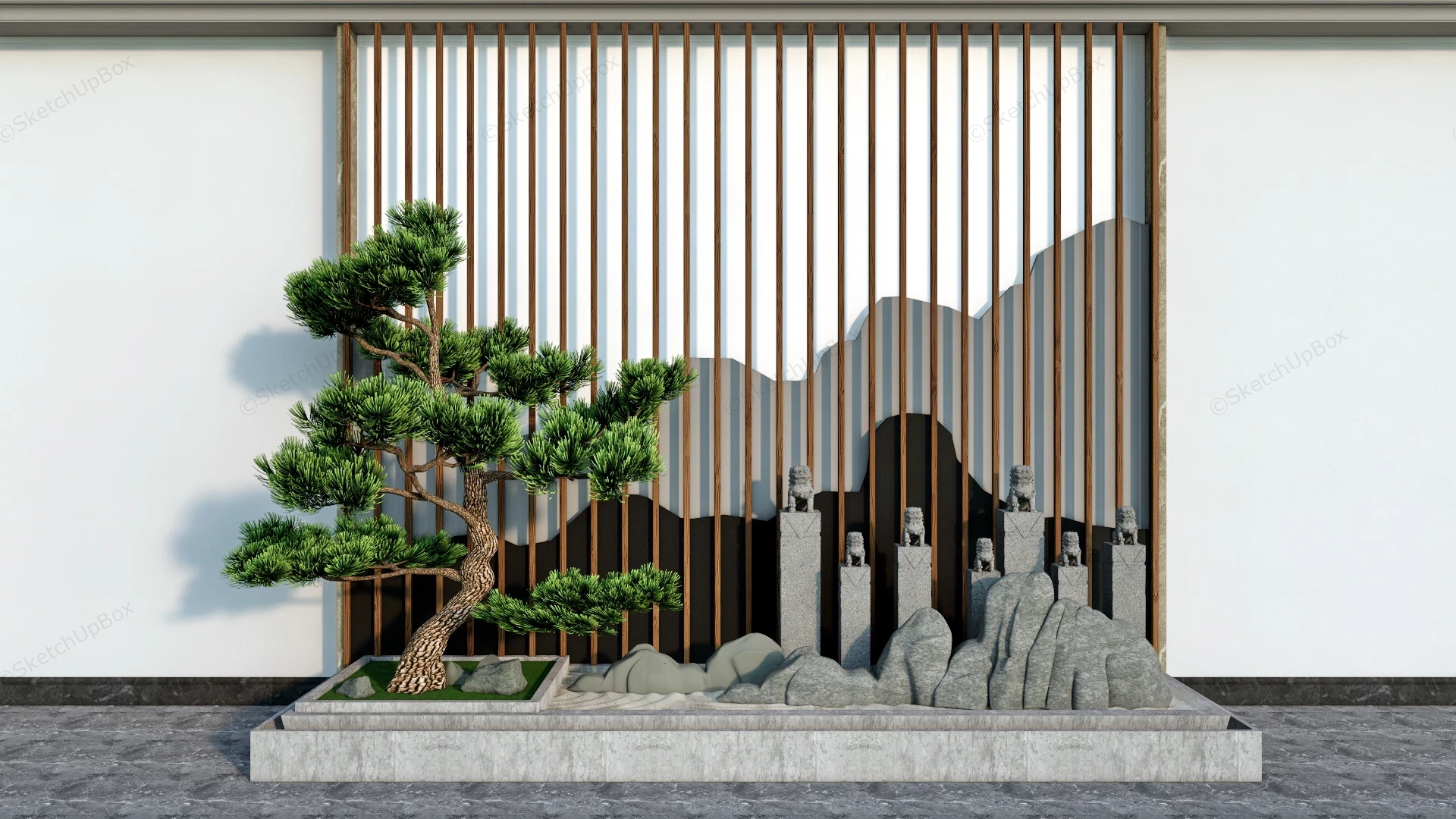 Chinese Garden Feature Wall sketchup model preview - SketchupBox