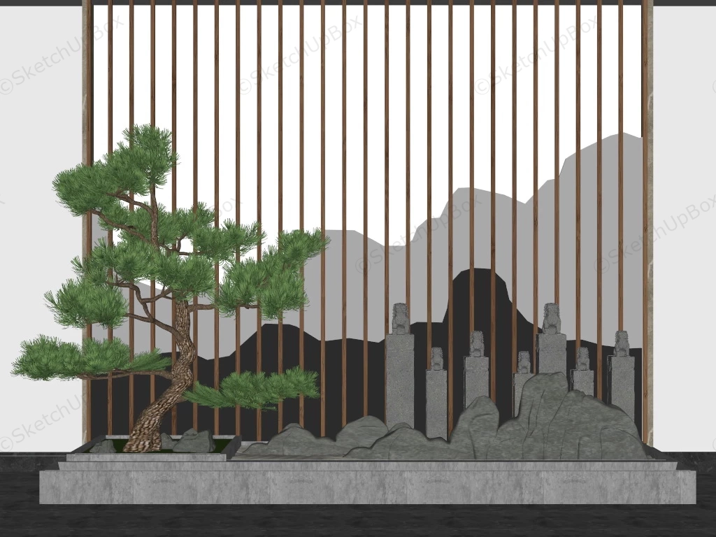 Chinese Garden Feature Wall sketchup model preview - SketchupBox