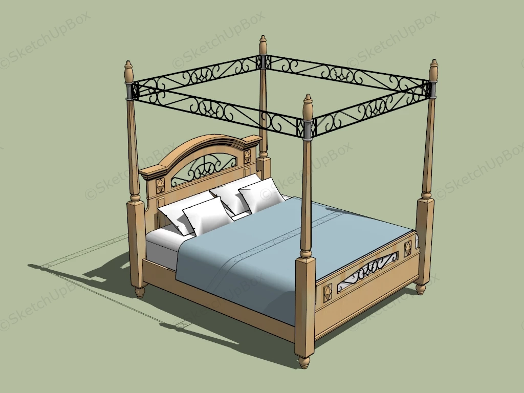 Four Poster Canopy Bed sketchup model preview - SketchupBox