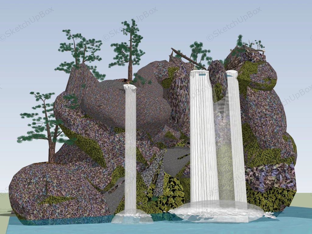 Mountain Waterfall sketchup model preview - SketchupBox