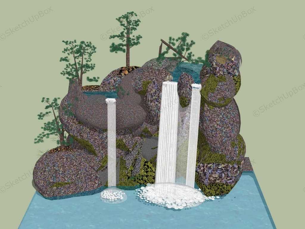 Mountain Waterfall sketchup model preview - SketchupBox