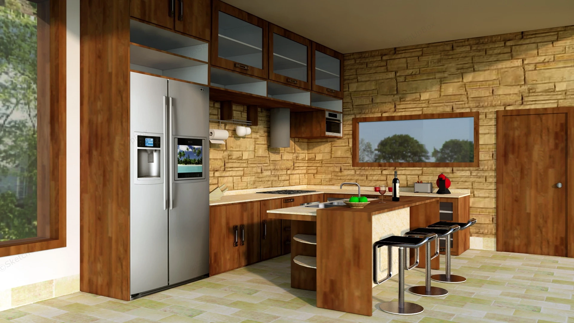 Country Kitchen With Island sketchup model preview - SketchupBox