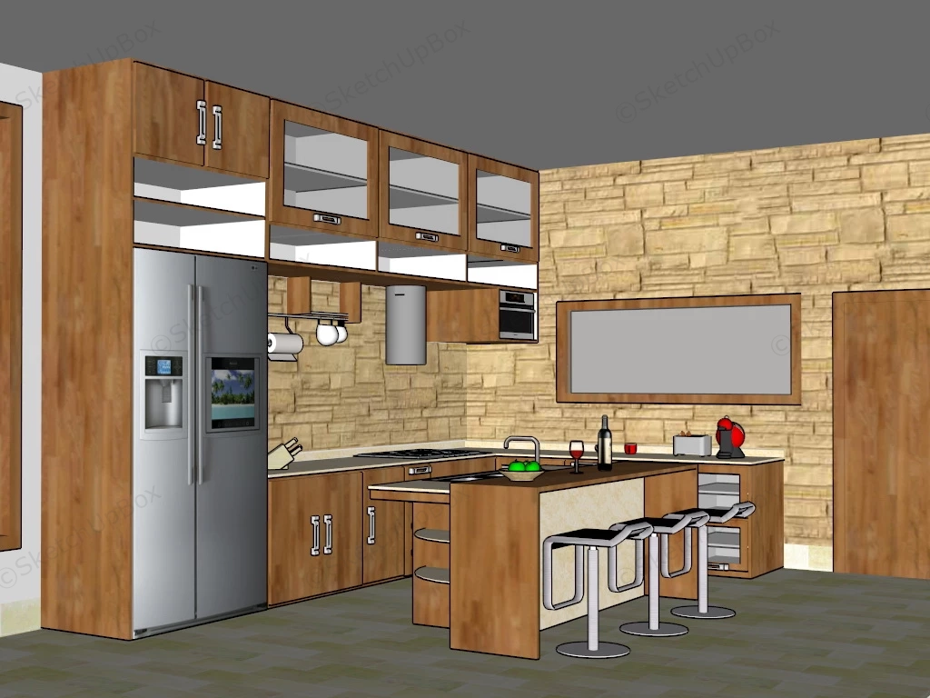 Country Kitchen With Island sketchup model preview - SketchupBox