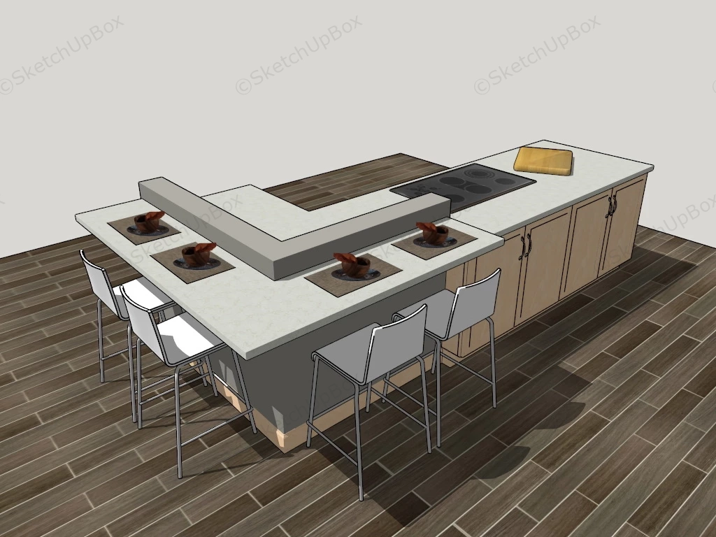 L Shaped Island With Seating sketchup model preview - SketchupBox