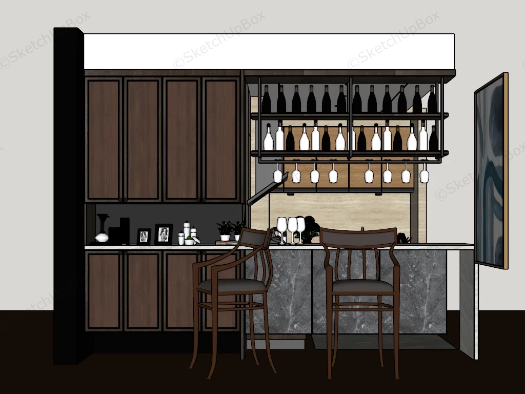 Kitchen With Home Bar Design sketchup model preview - SketchupBox