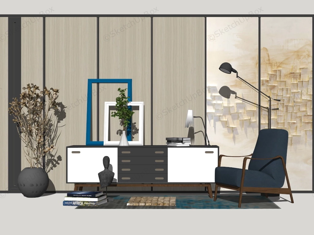 Living Room Accent Wall And Sideboard sketchup model preview - SketchupBox