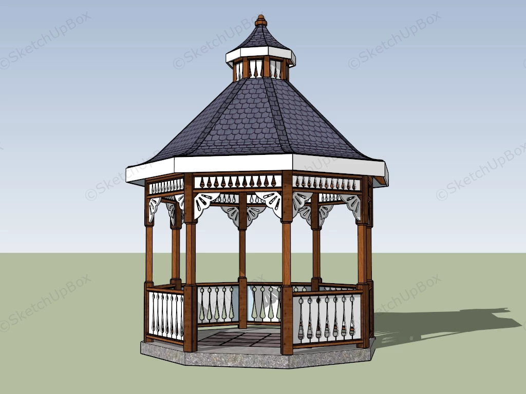 Single Roof Octagon Gazebo sketchup model preview - SketchupBox