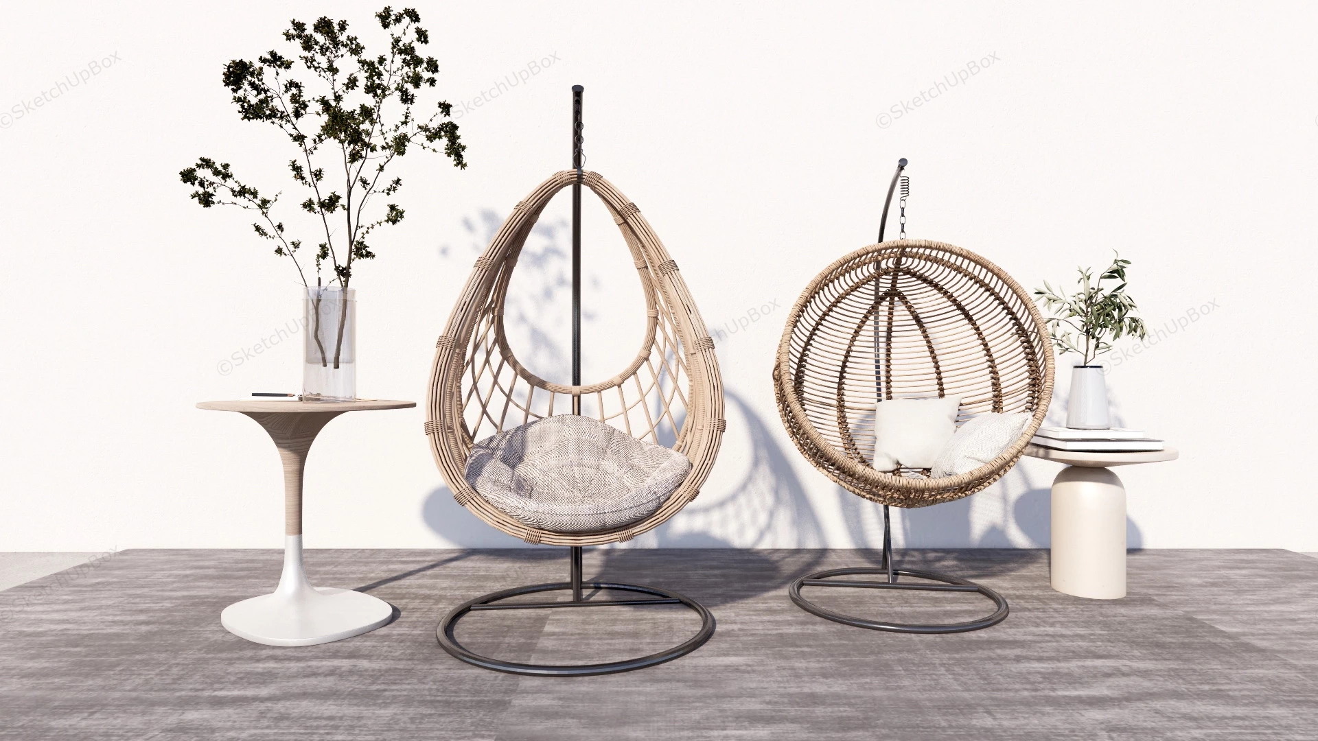 Rattan Hanging Egg Chair Set sketchup model preview - SketchupBox