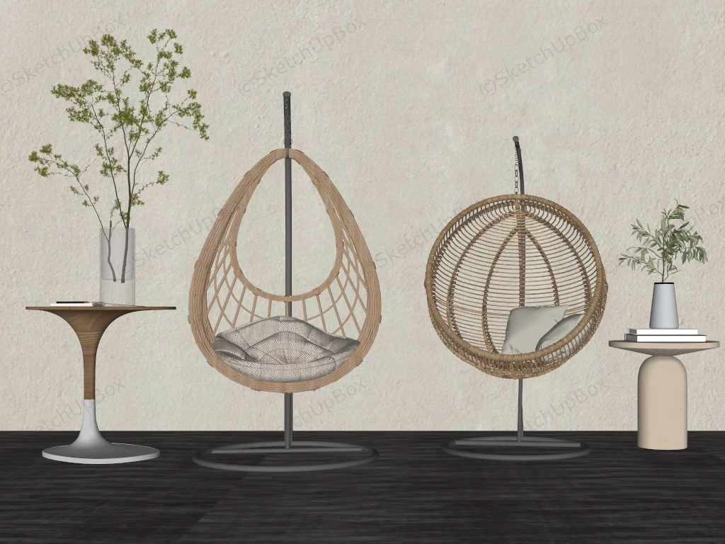 Rattan Hanging Egg Chair Set sketchup model preview - SketchupBox