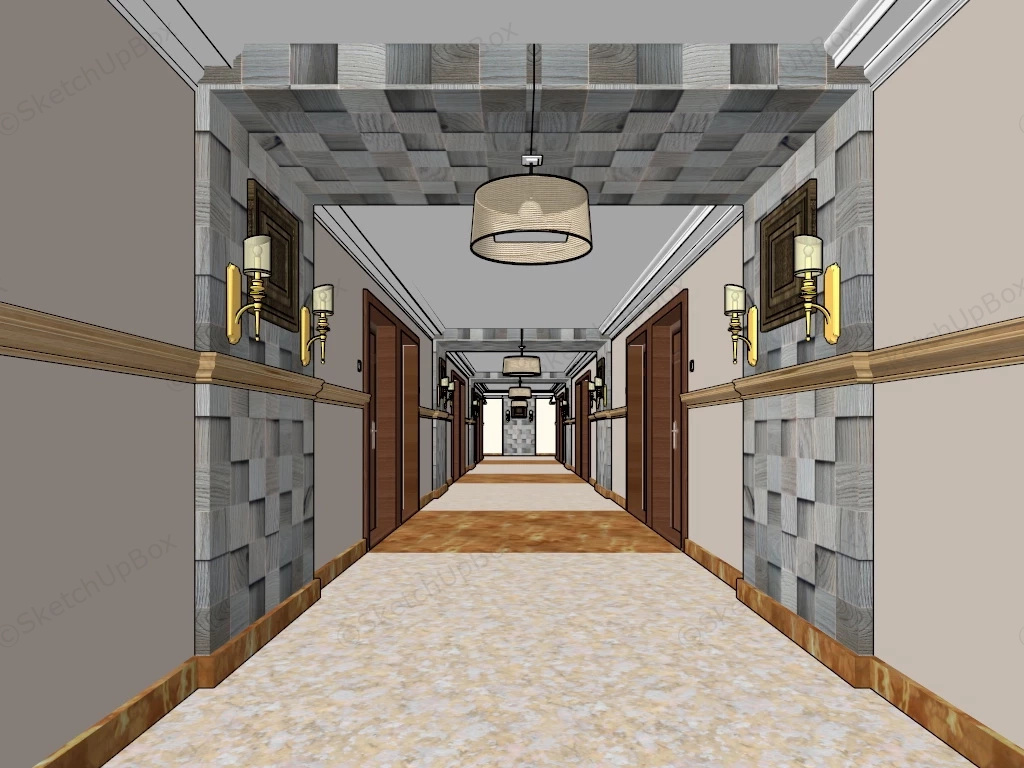 Hotel Corridor Design sketchup model preview - SketchupBox