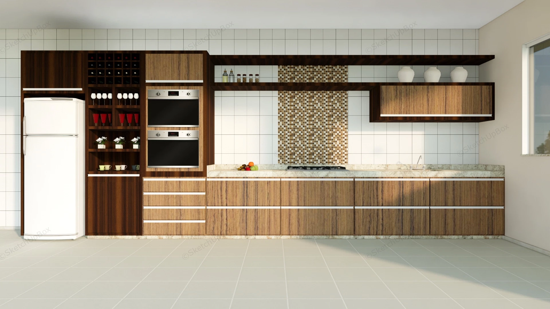 Single Line Kitchen sketchup model preview - SketchupBox