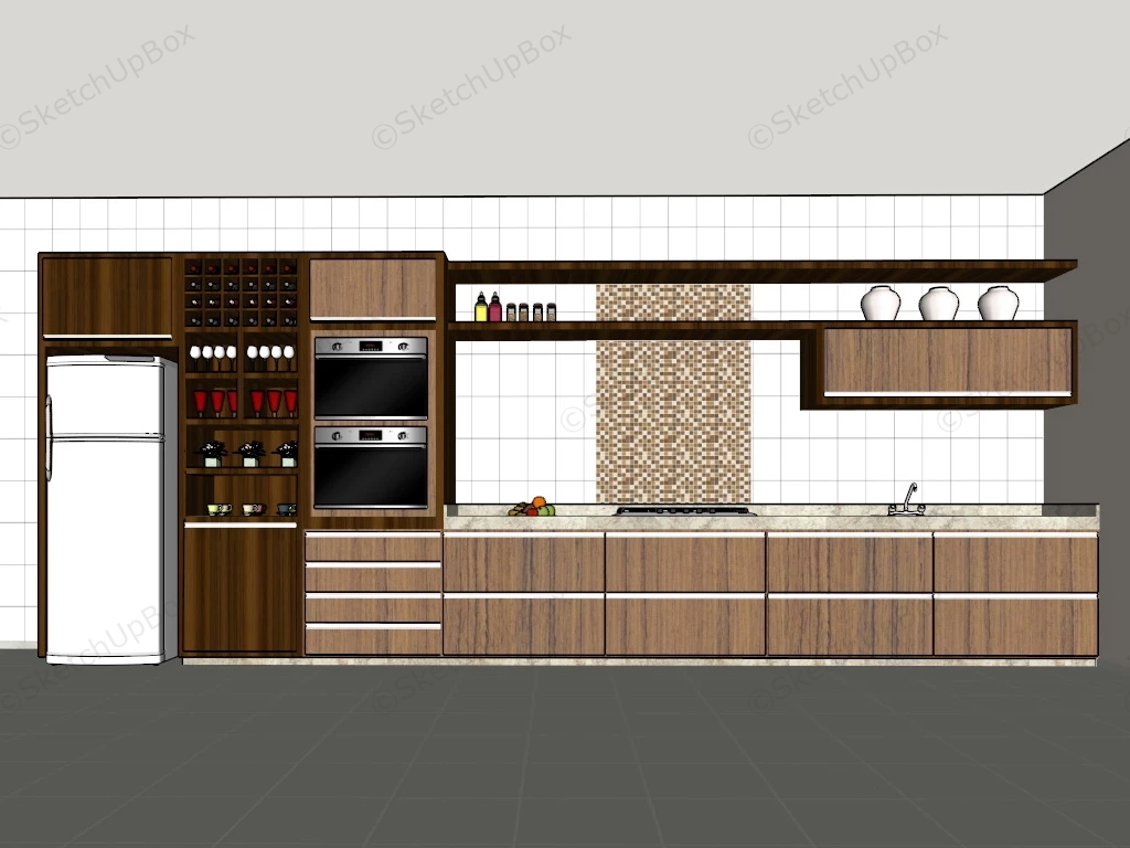 Single Line Kitchen sketchup model preview - SketchupBox