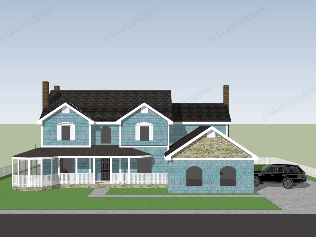 Beautiful Blue House sketchup model preview - SketchupBox