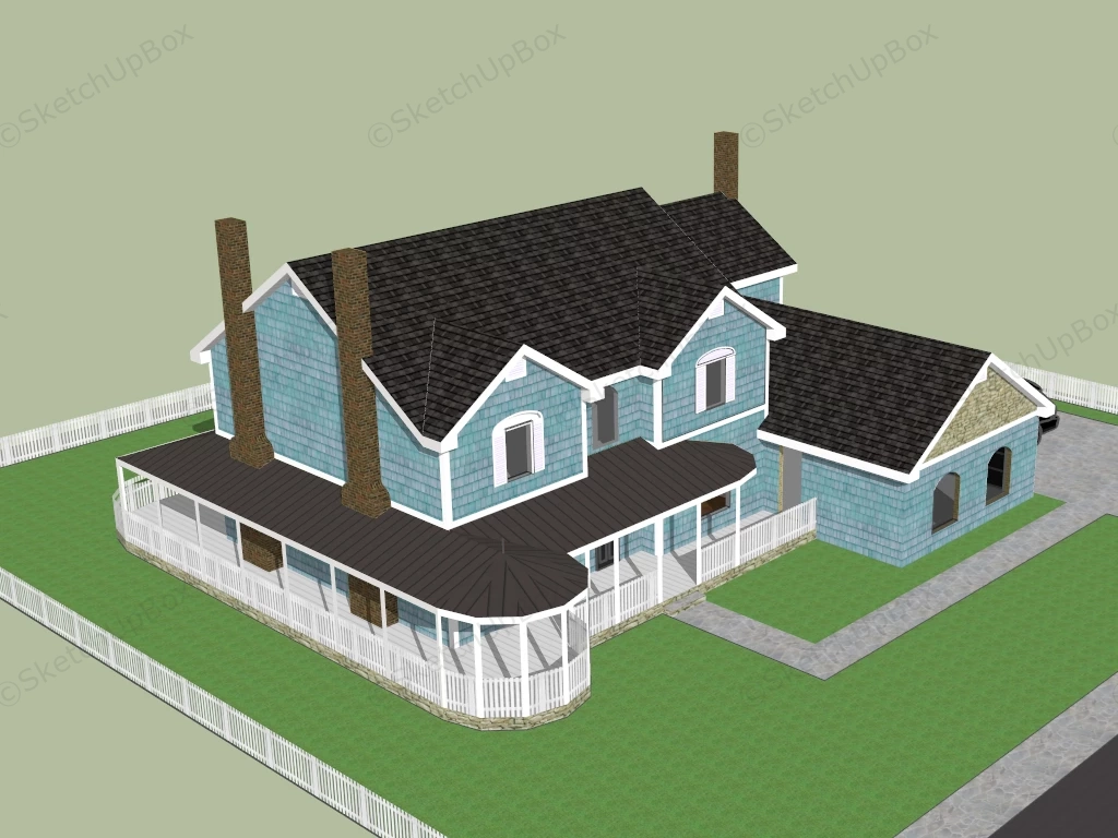 Beautiful Blue House sketchup model preview - SketchupBox