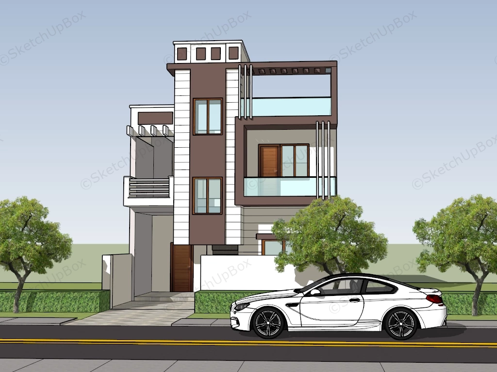 2 Storey Modern House sketchup model preview - SketchupBox