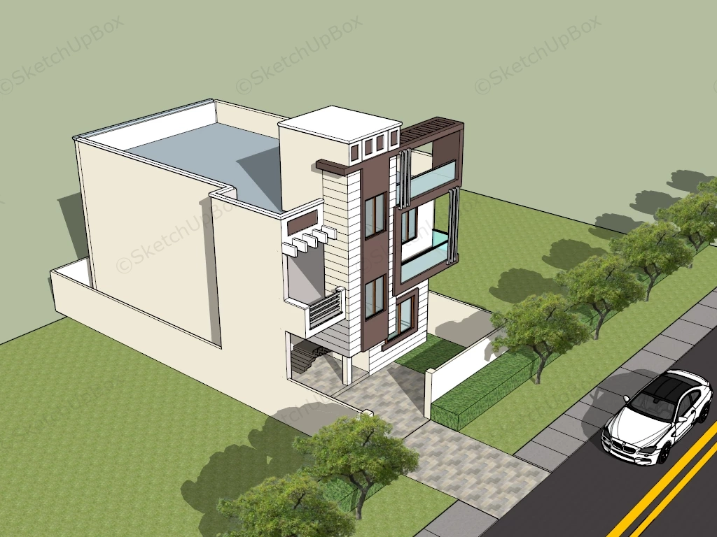 2 Storey Modern House sketchup model preview - SketchupBox