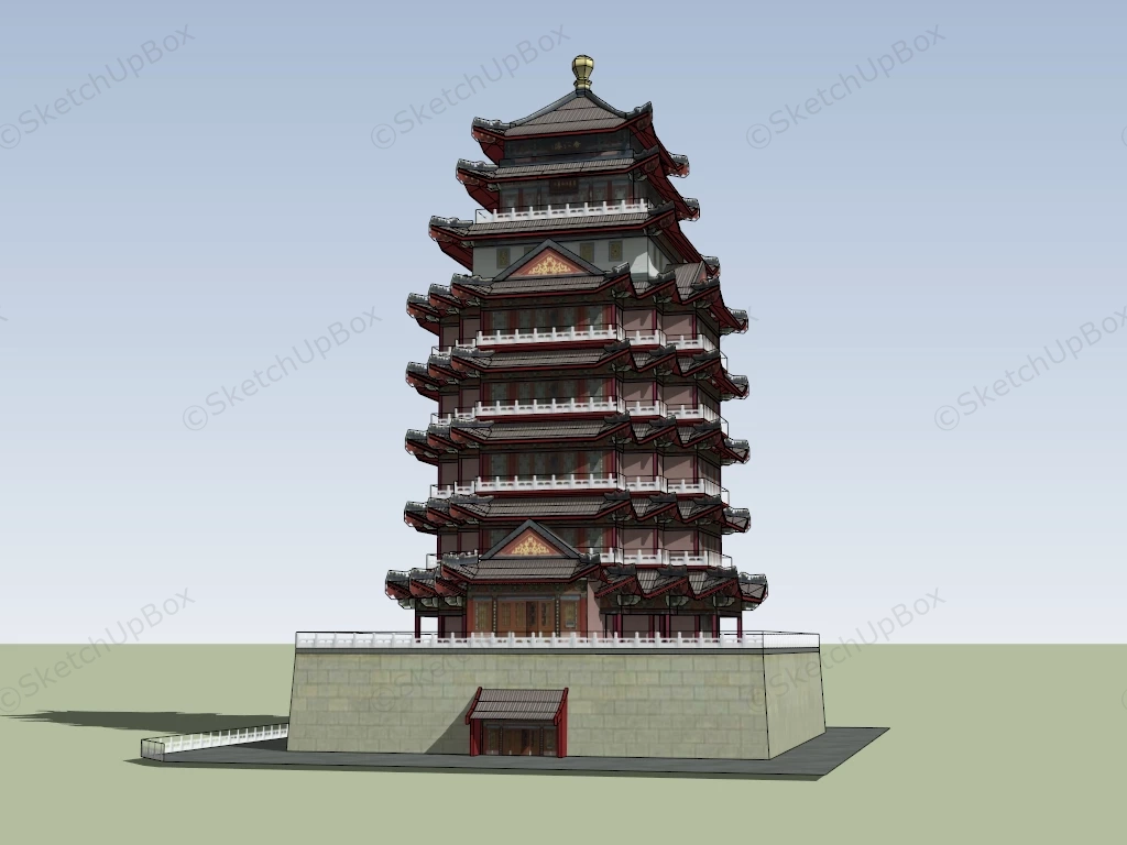 Chinese Pagoda sketchup model preview - SketchupBox