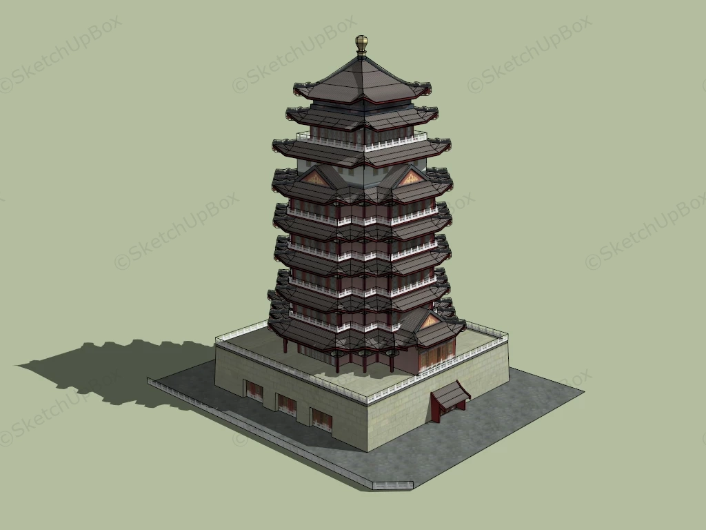 Chinese Pagoda sketchup model preview - SketchupBox