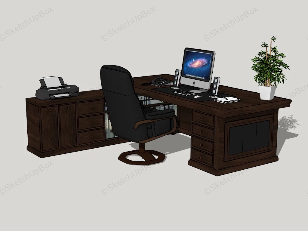 Executive Office Desk And Chair sketchup model preview - SketchupBox