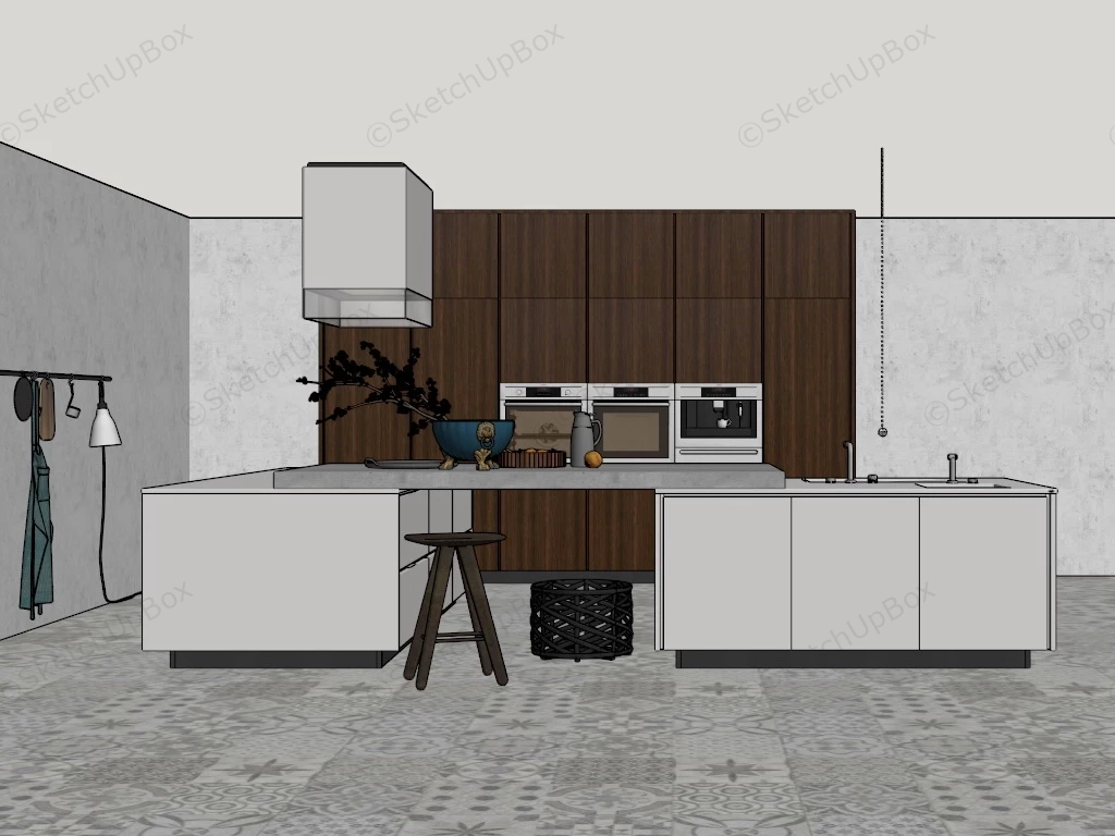 L Shaped Kitchen Island With Sink sketchup model preview - SketchupBox