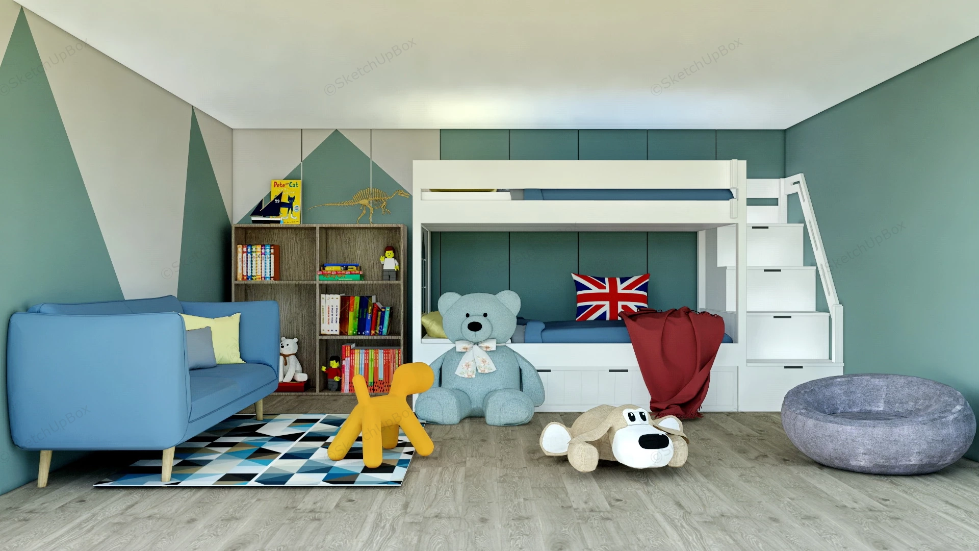 Boys Room With Bunk Beds sketchup model preview - SketchupBox