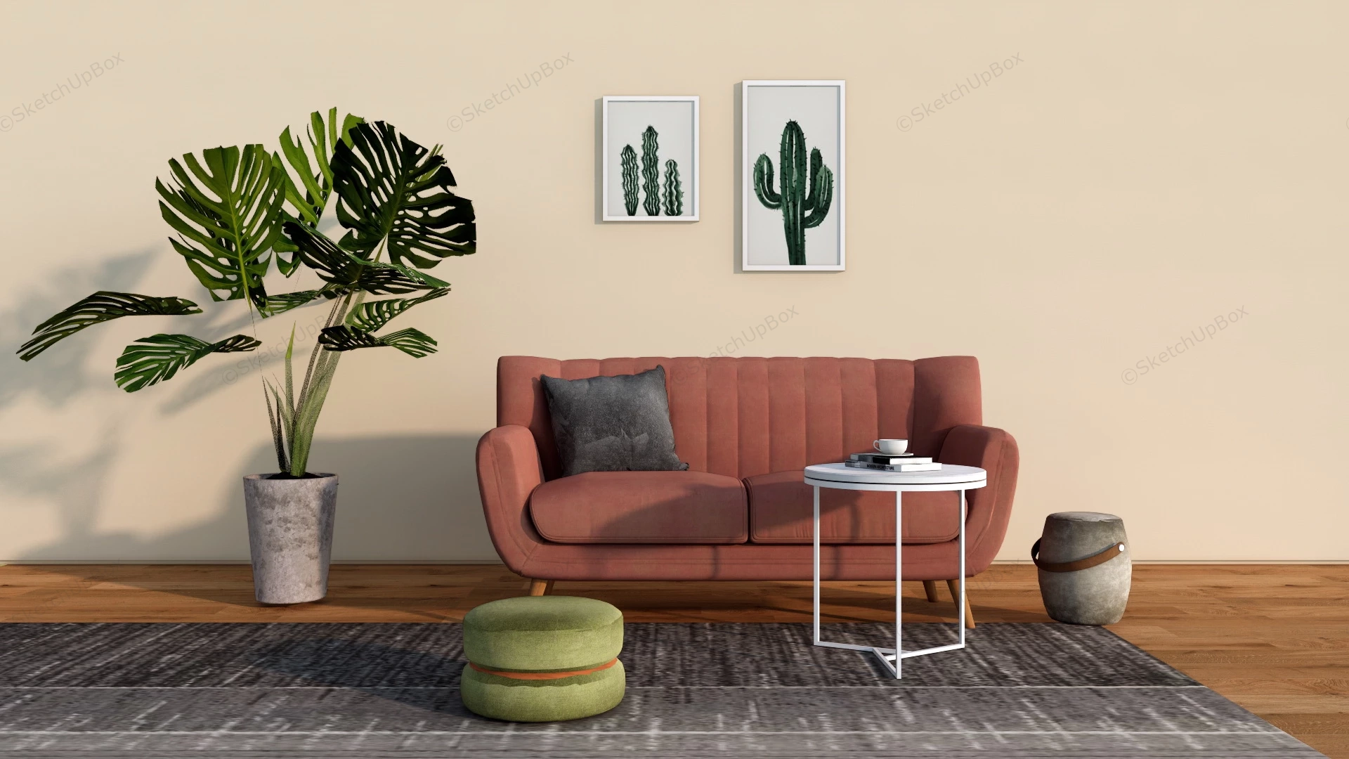 Living Room Loveseat And Coffee Table Set sketchup model preview - SketchupBox