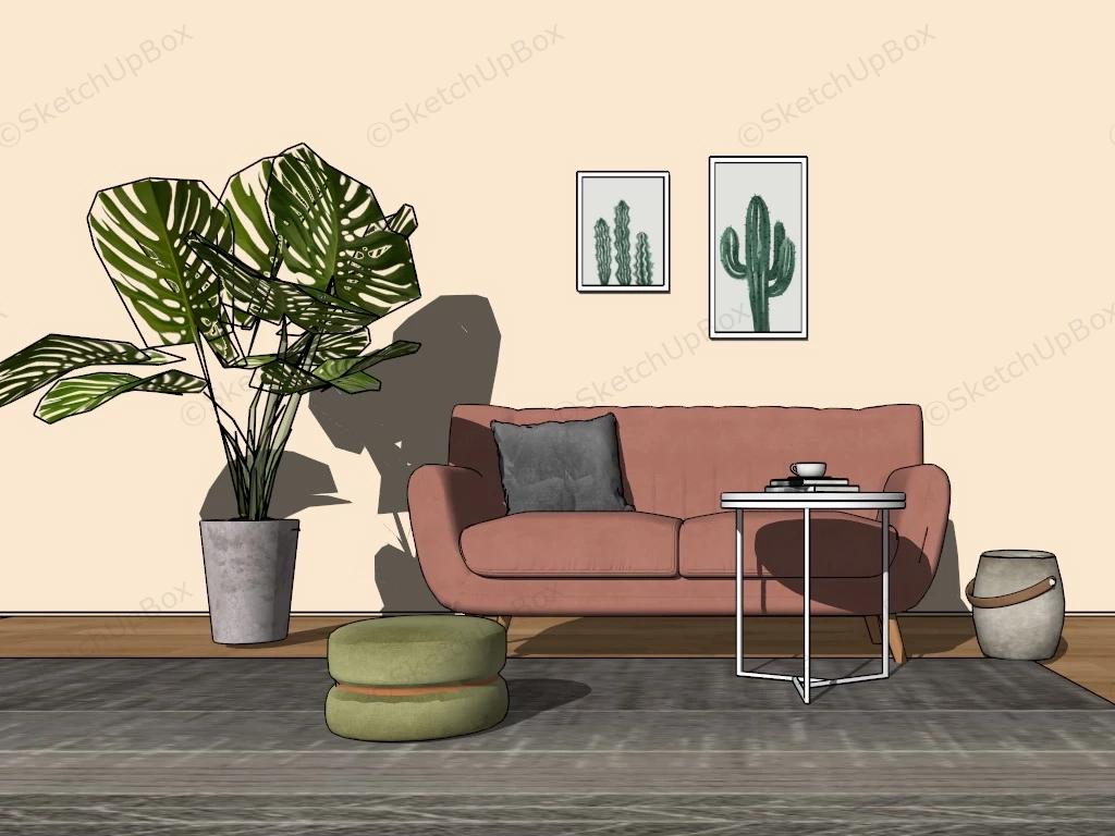 Living Room Loveseat And Coffee Table Set sketchup model preview - SketchupBox