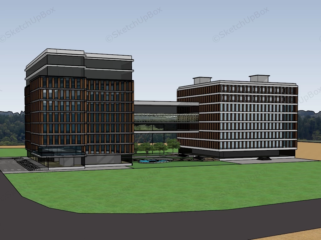 Twin Office Building sketchup model preview - SketchupBox