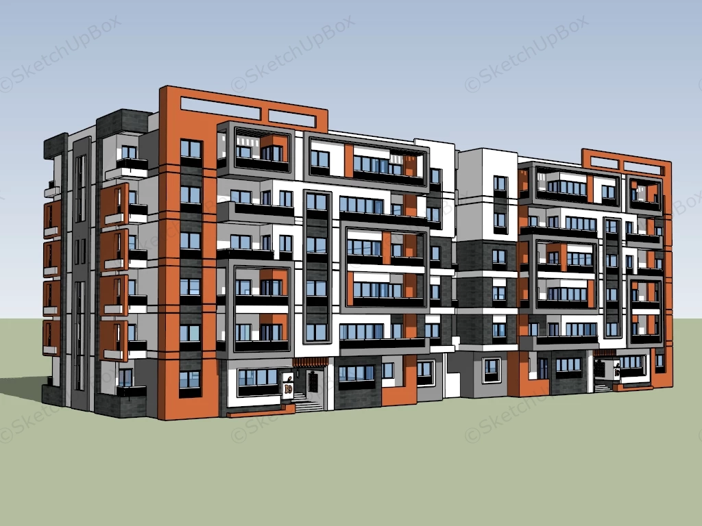 Modern Apartment Block sketchup model preview - SketchupBox