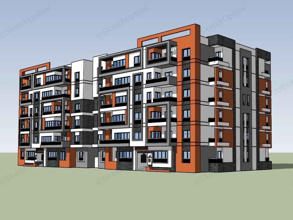 Modern Apartment Block sketchup model preview - SketchupBox