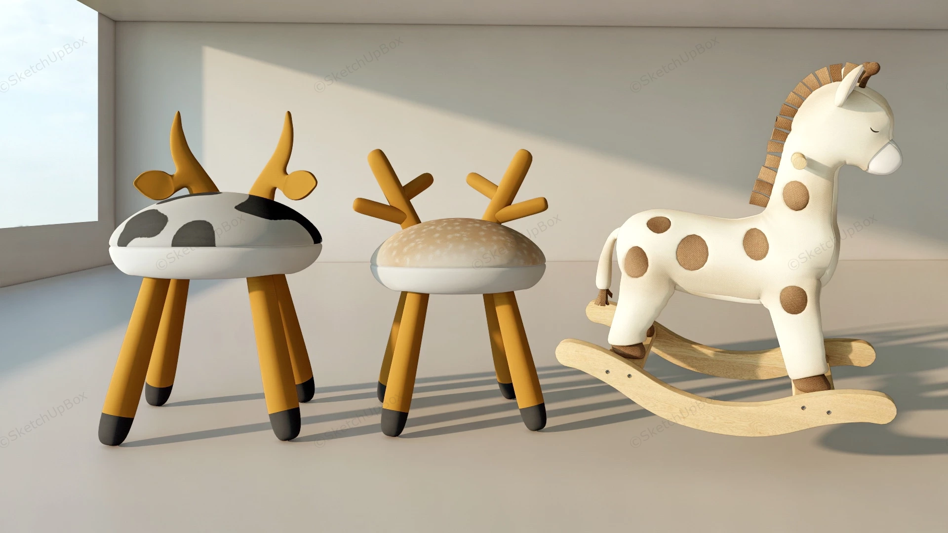 Deer Chair And Rocking Horse sketchup model preview - SketchupBox