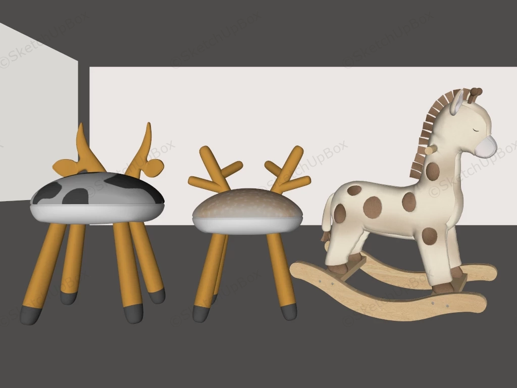 Deer Chair And Rocking Horse sketchup model preview - SketchupBox