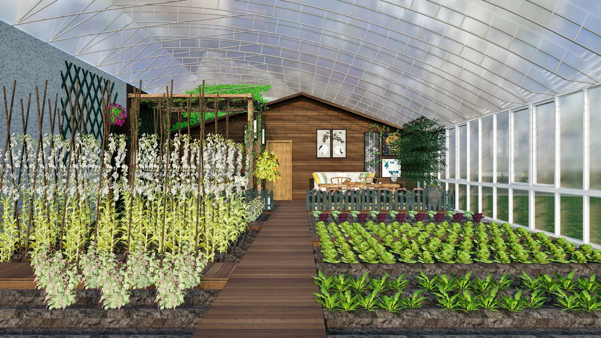 Greenhouse Vegetable Garden sketchup model preview - SketchupBox