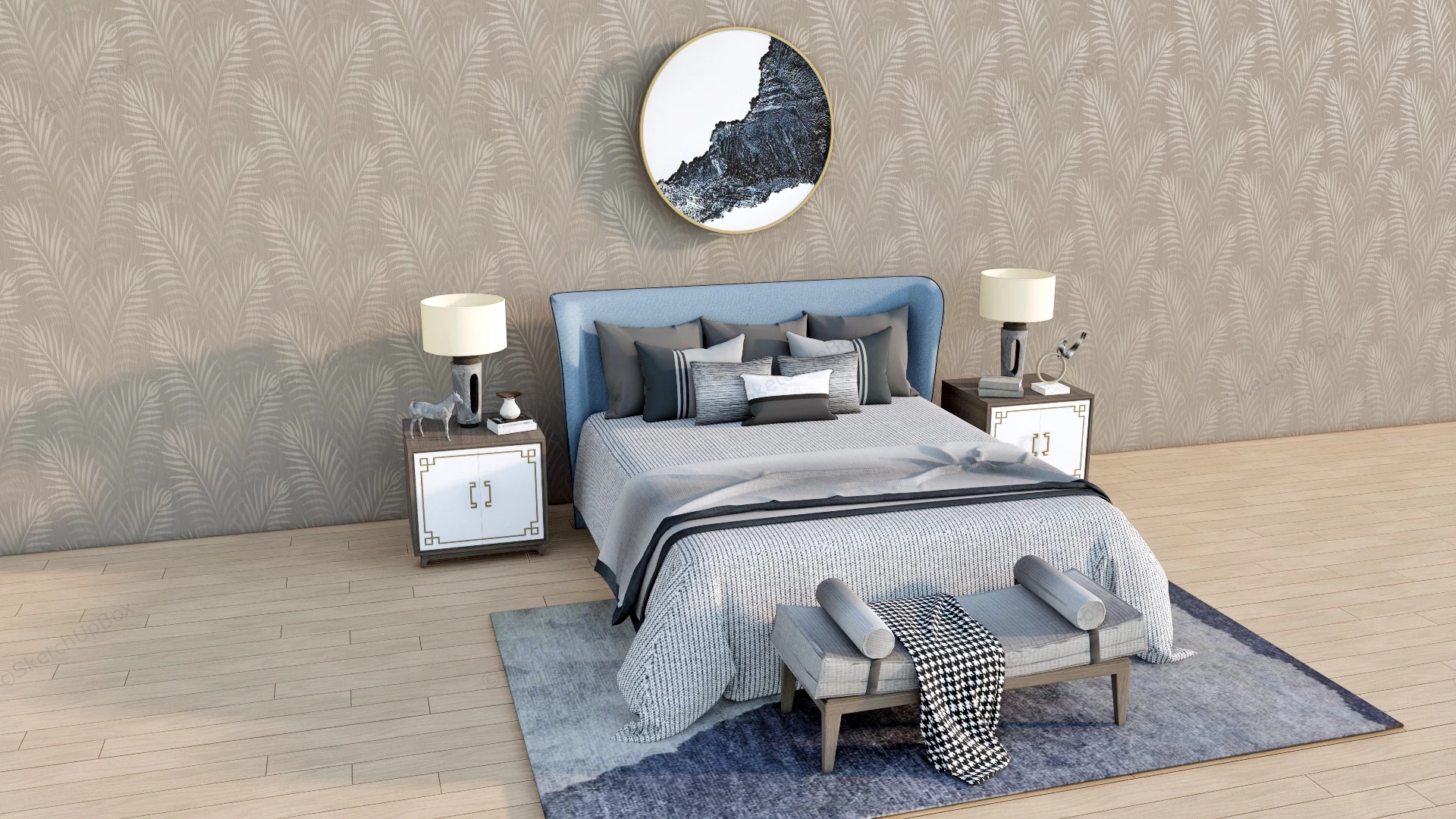 Chinese Style Bedroom Set sketchup model preview - SketchupBox