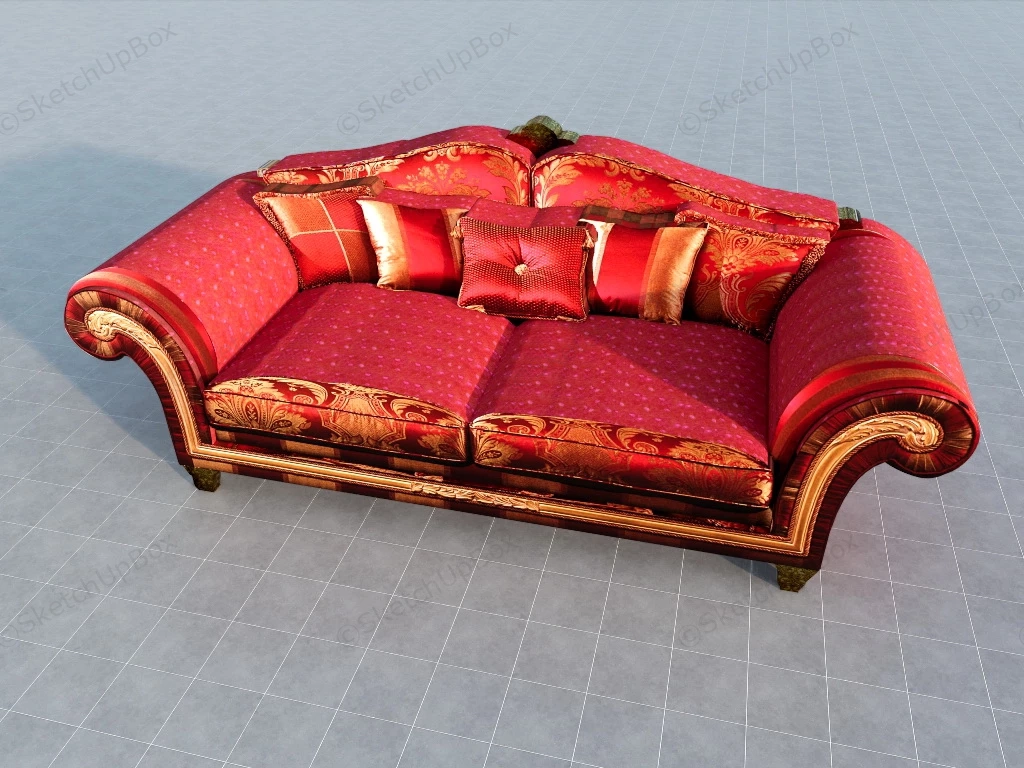 Traditional Classic Red Sofa sketchup model preview - SketchupBox