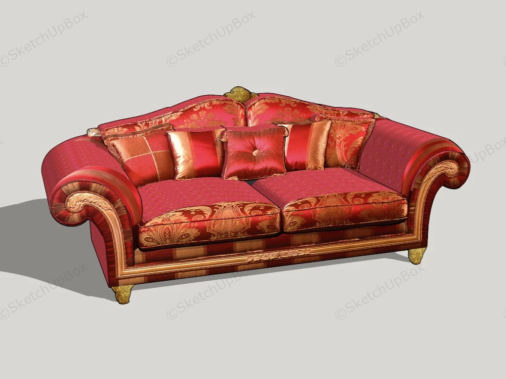 Traditional Classic Red Sofa sketchup model preview - SketchupBox