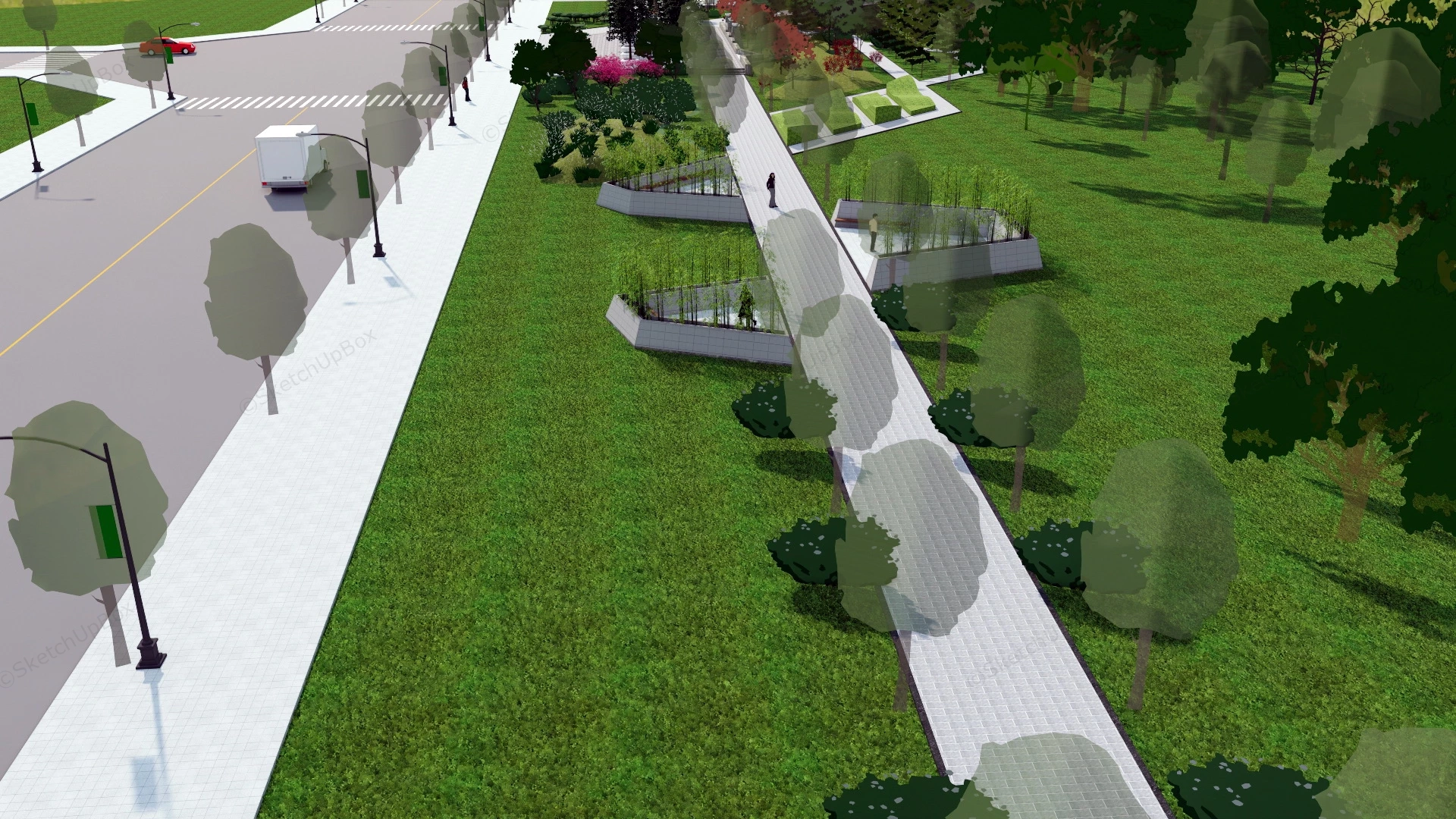 Urban Pocket Park Design sketchup model preview - SketchupBox