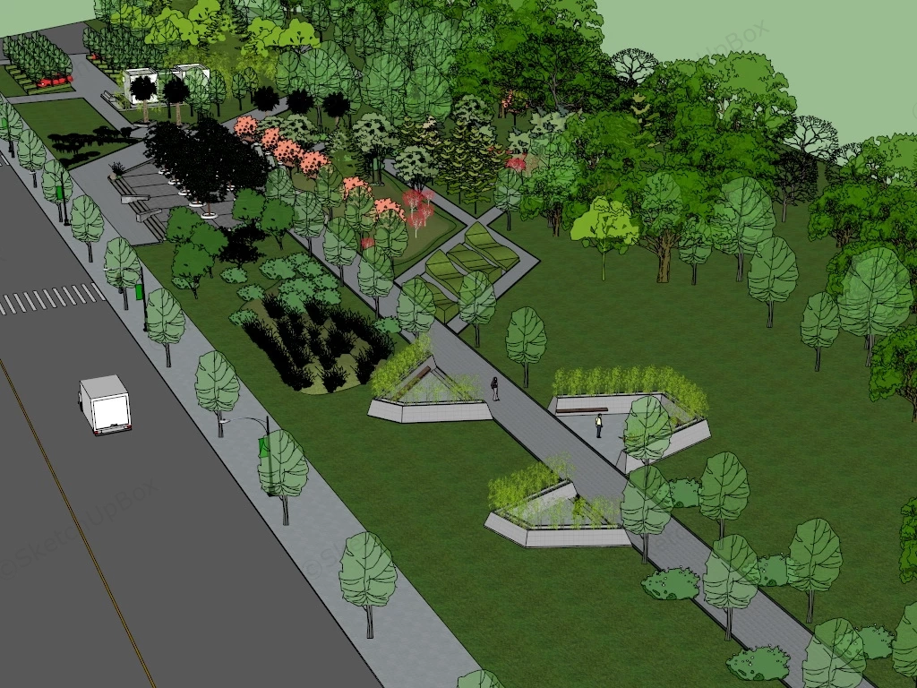 Urban Pocket Park Design sketchup model preview - SketchupBox