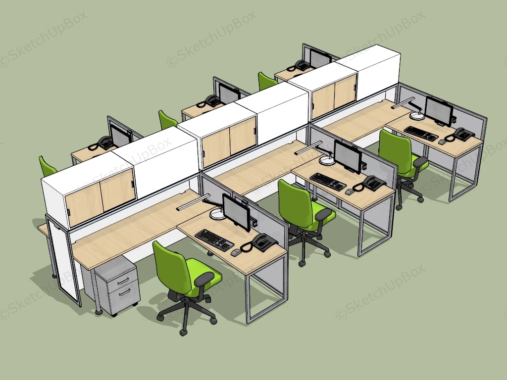 6 Person Cubicle Workstation sketchup model preview - SketchupBox